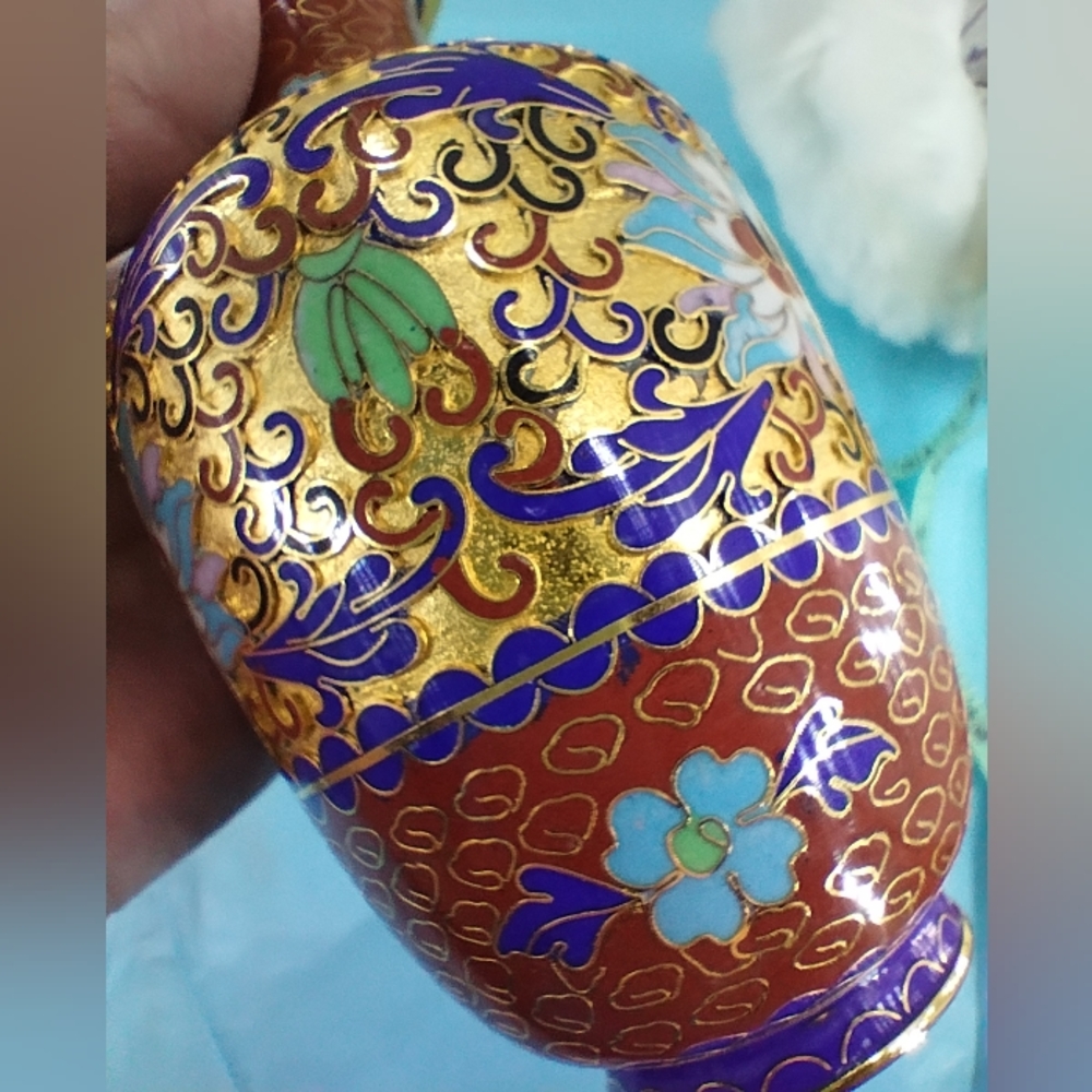 Chinese Champleve Enamel Cloisonné Vase Gilt - Picture 3 of 6